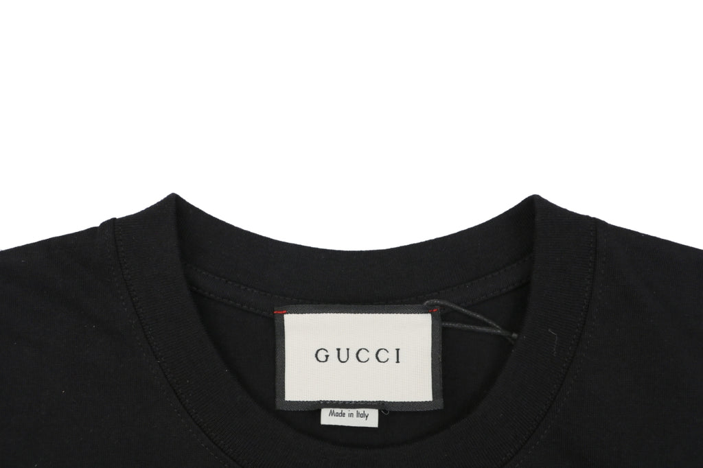 Gucci Paris Varsity Script Red Black Embroidered Short Sleeve Tee – Black