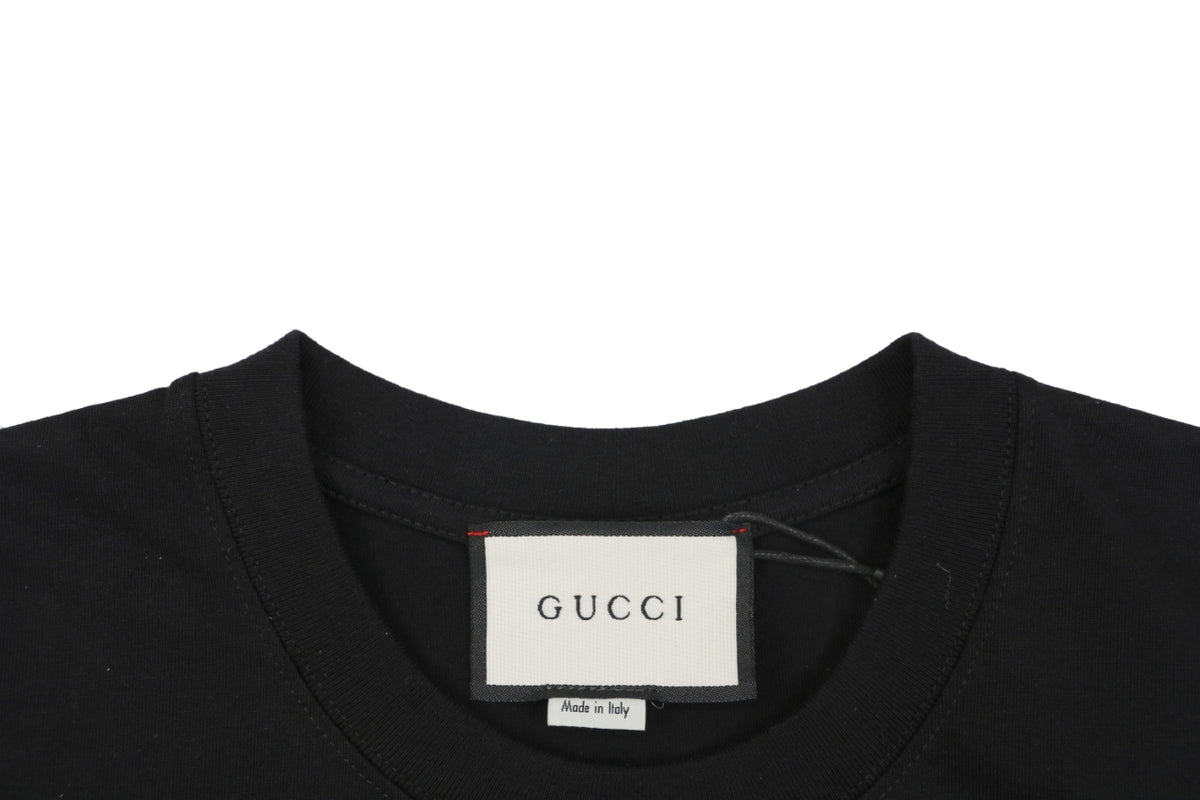 Gucci Paris Varsity Script Red Black Embroidered Short Sleeve Tee – Black