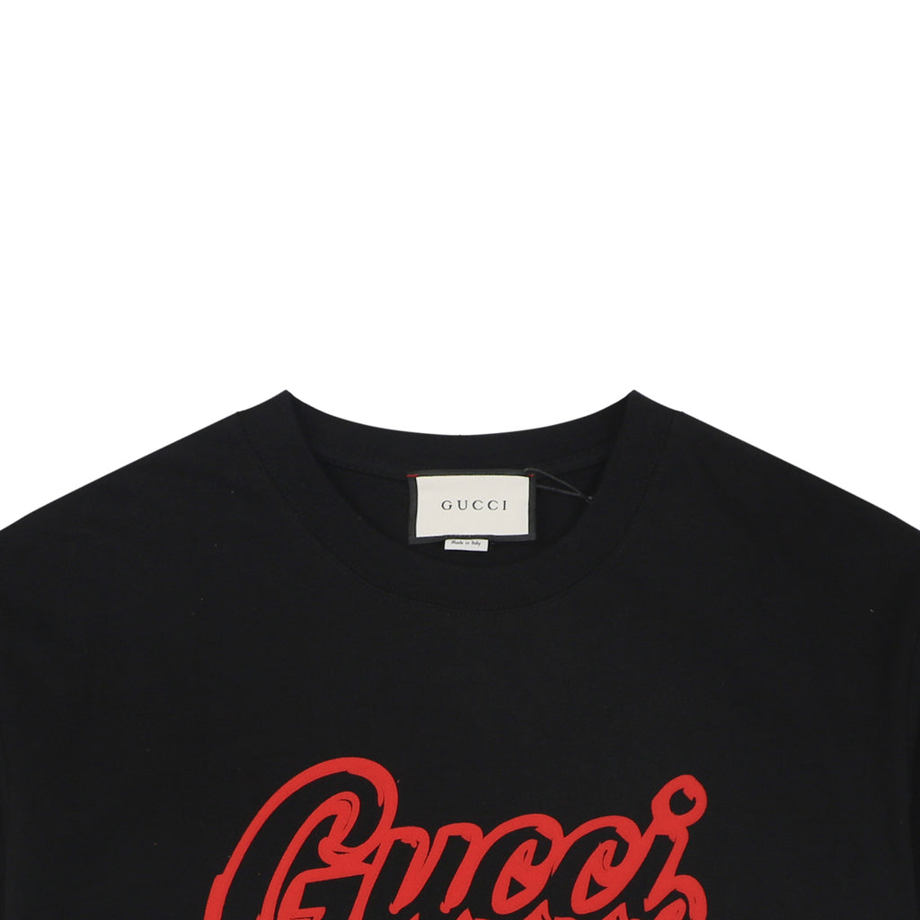 Gucci Paris Varsity Script Red Black Embroidered Short Sleeve Tee – Black