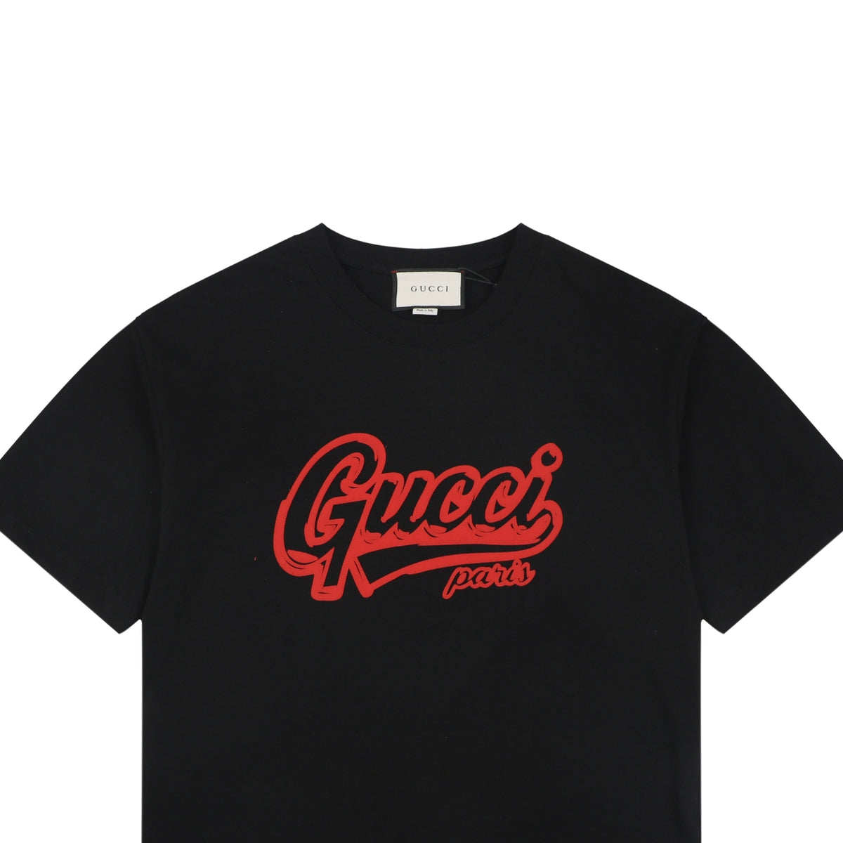 Gucci Paris Varsity Script Red Black Embroidered Short Sleeve Tee – Black
