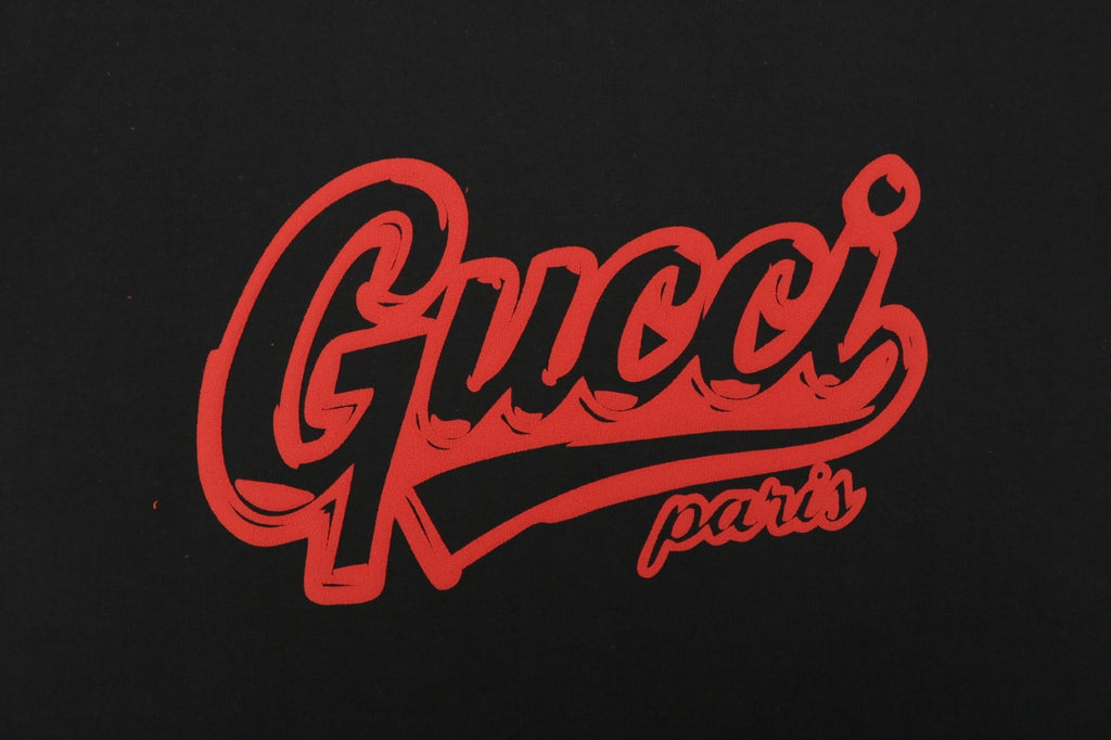 Gucci Paris Varsity Script Red Black Embroidered Short Sleeve Tee – Black
