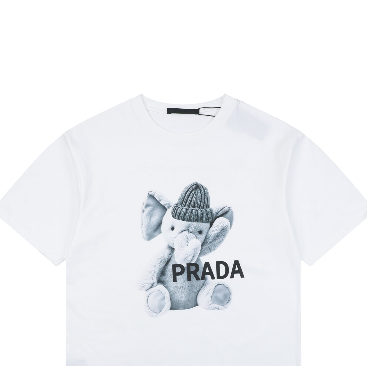 Prada Beanie Elephant Graphic Print Short Sleeve Tee – White
