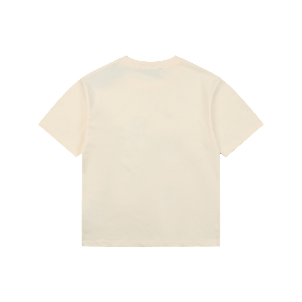 Gucci Whimsical Dinosaur Bee Illustrated Wordmark Print Short Sleeve Tee – Ecru