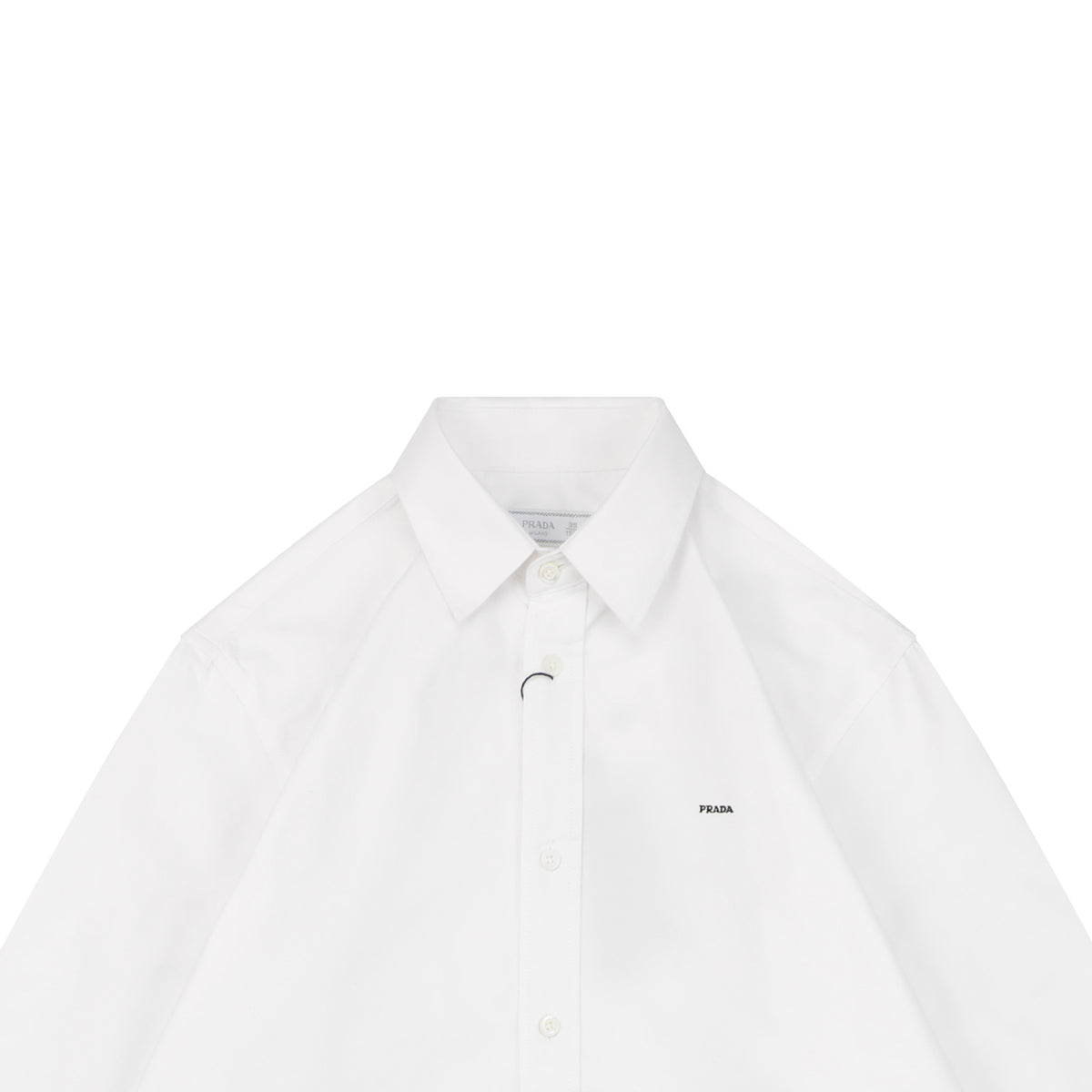 Prada PRADA Chenille Wordmark Badge Embroidered Long Sleeve Shirt – White