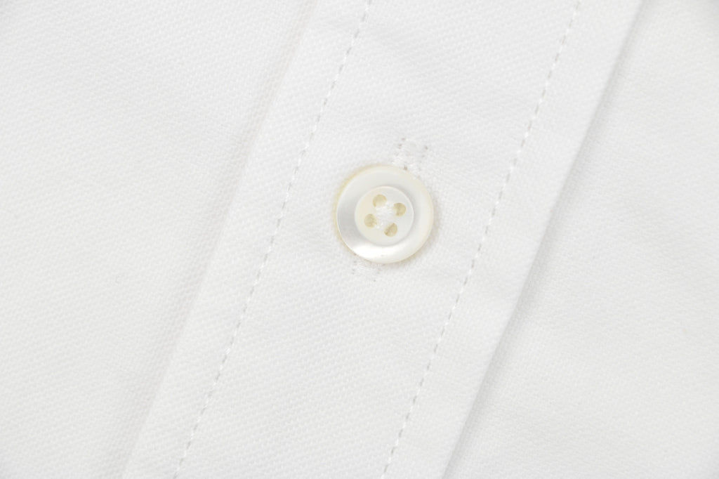 Prada PRADA Chenille Wordmark Badge Embroidered Long Sleeve Shirt – White