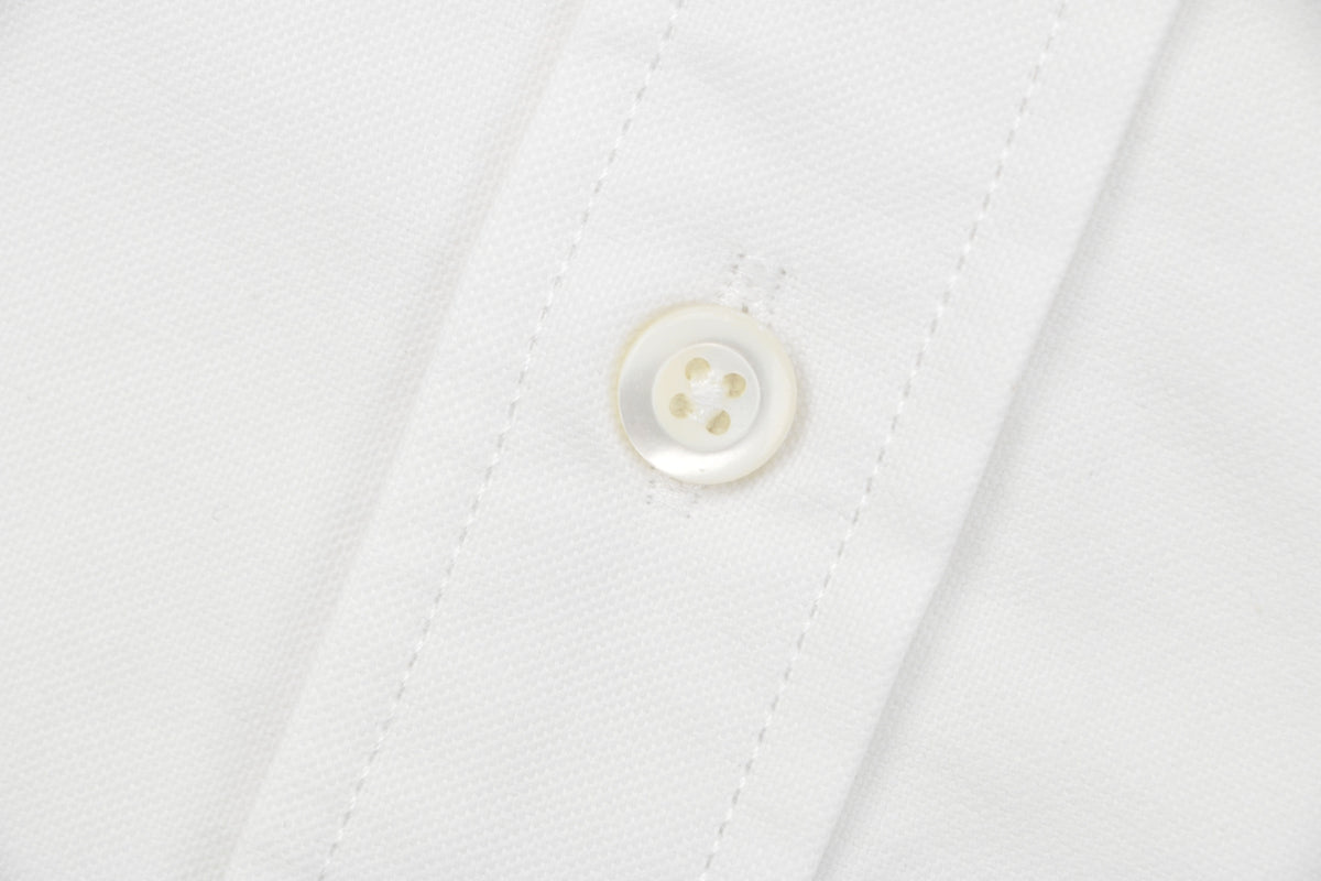 Prada PRADA Chenille Wordmark Badge Embroidered Long Sleeve Shirt – White
