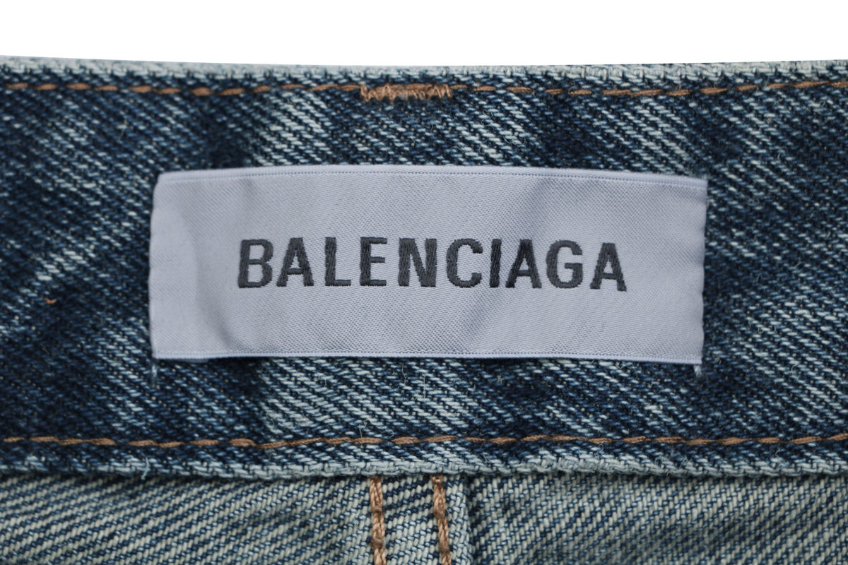 Balenciaga Grey Label Vintage Wash Whisker Fade Denim Shorts – Mid Blue