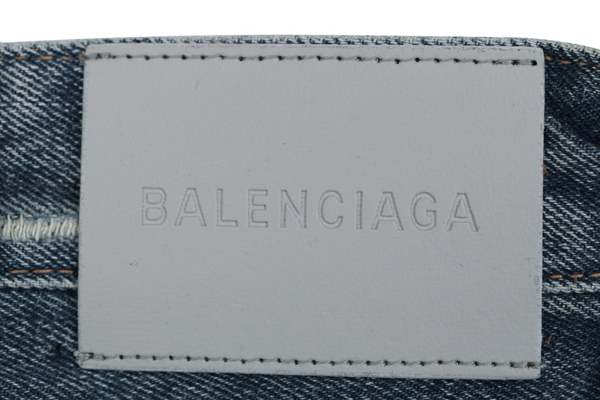 Balenciaga Grey Label Vintage Wash Whisker Fade Denim Shorts – Mid Blue