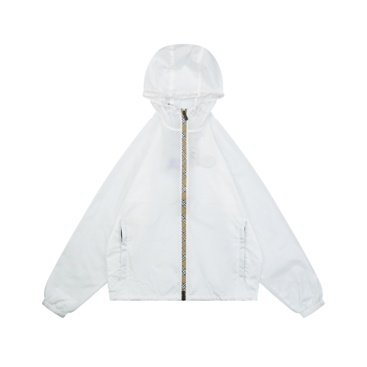 Burberry House Check Placket Trim Zip Hooded Sun Protection Jacket – White