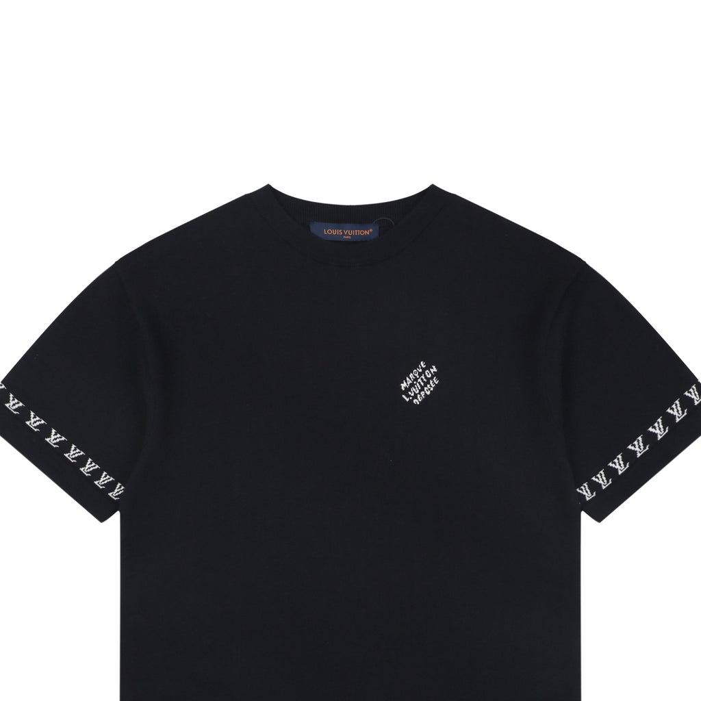 Louis Vuitton LV Monogram Jacquard Sleeve Band Short Sleeve Tee – Navy