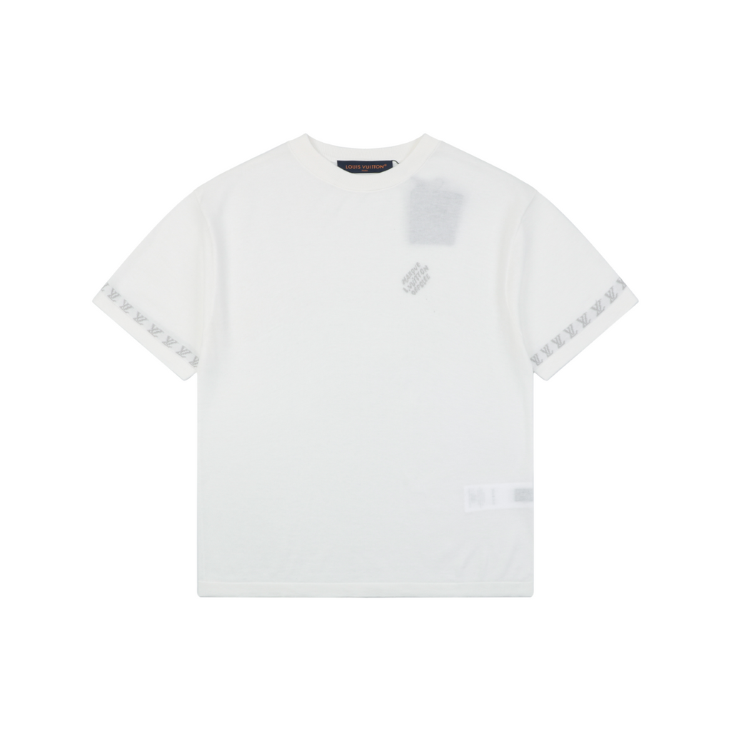 Louis Vuitton LV Monogram Jacquard Sleeve Trim Tonal Print Short Sleeve Tee – White
