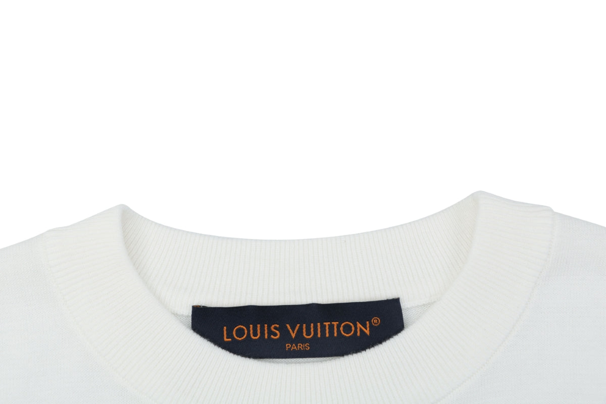 Louis Vuitton LV Monogram Jacquard Sleeve Trim Tonal Print Short Sleeve Tee – White