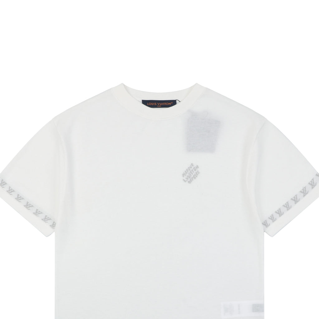 Louis Vuitton LV Monogram Jacquard Sleeve Trim Tonal Print Short Sleeve Tee – White