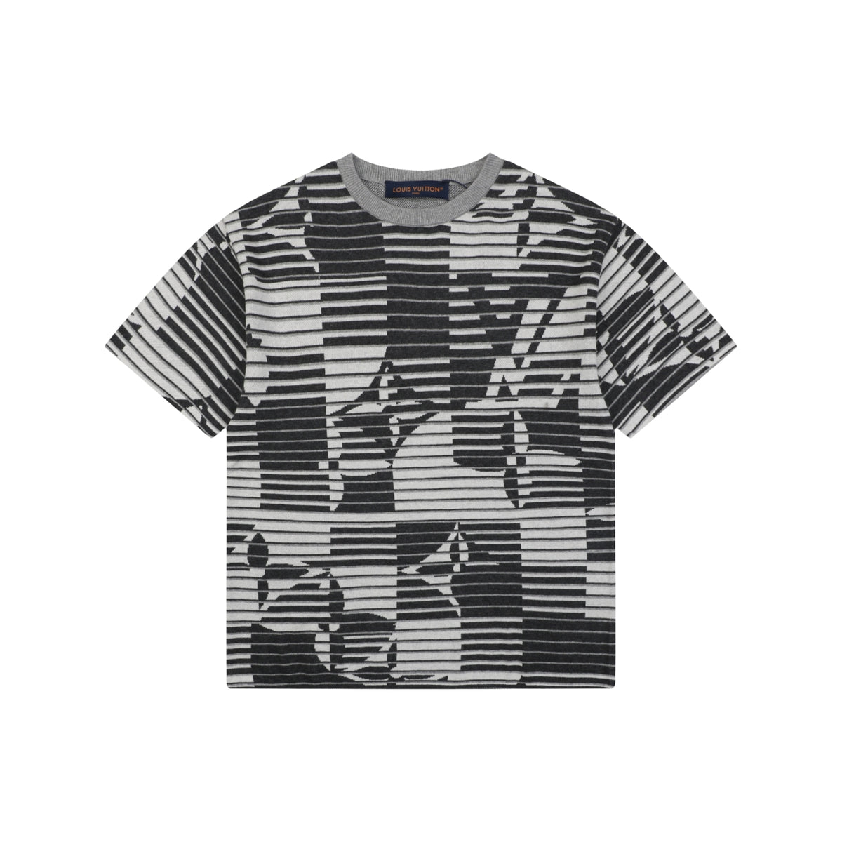 Louis Vuitton Macro LV Monogram Horizontal Stripe Jacquard Short Sleeve Tee – Black Grey