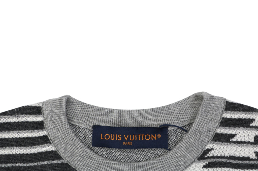 Louis Vuitton Macro LV Monogram Horizontal Stripe Jacquard Short Sleeve Tee – Black Grey