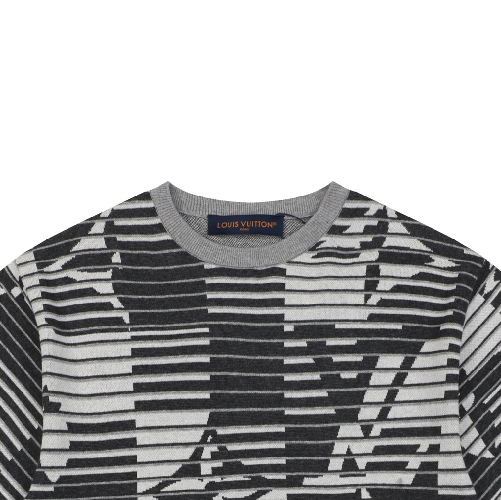Louis Vuitton Macro LV Monogram Horizontal Stripe Jacquard Short Sleeve Tee – Black Grey