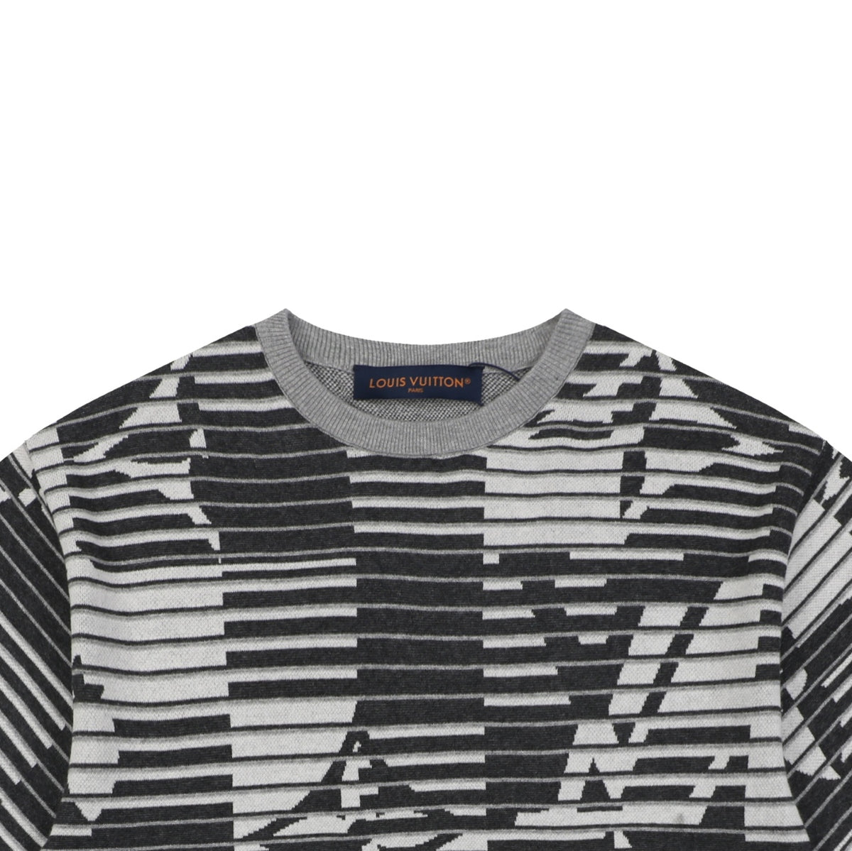 Louis Vuitton Macro LV Monogram Horizontal Stripe Jacquard Short Sleeve Tee – Black Grey