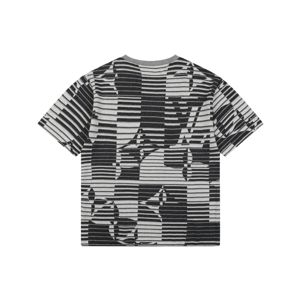 Louis Vuitton Macro LV Monogram Horizontal Stripe Jacquard Short Sleeve Tee – Black Grey