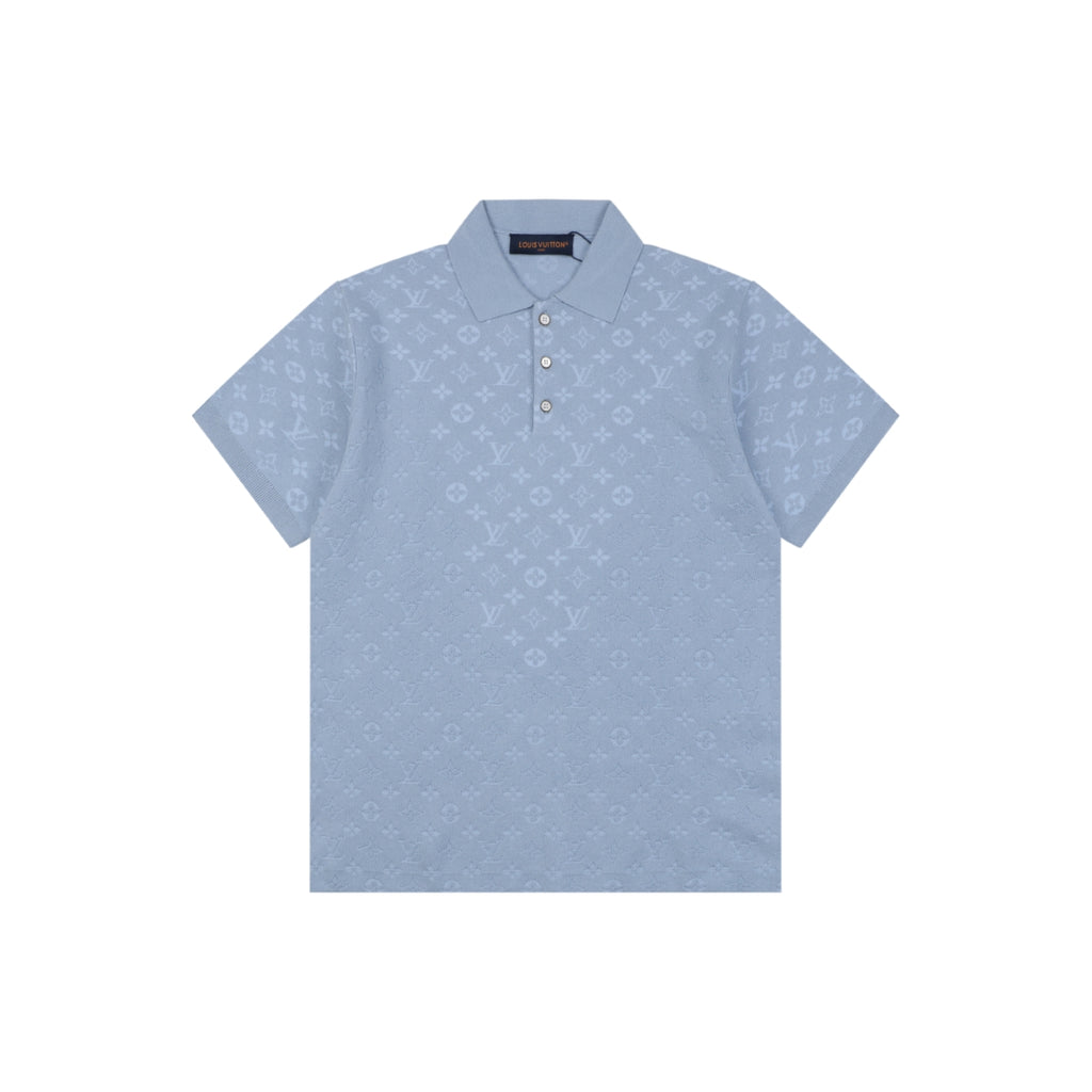 Louis Vuitton LV Monogram Tonal Full-Coverage Jacquard Polo Short Sleeve – Mist Blue
