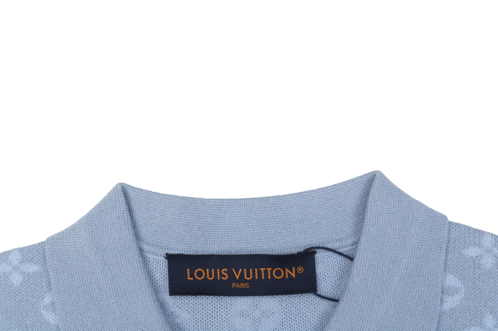 Louis Vuitton LV Monogram Tonal Full-Coverage Jacquard Polo Short Sleeve – Mist Blue