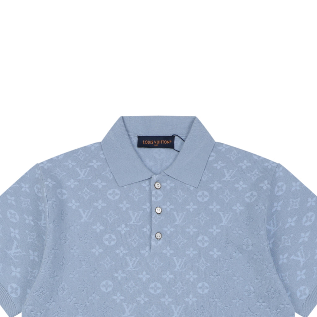 Louis Vuitton LV Monogram Tonal Full-Coverage Jacquard Polo Short Sleeve – Mist Blue