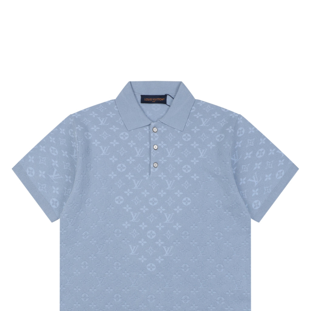 Louis Vuitton LV Monogram Tonal Full-Coverage Jacquard Polo Short Sleeve – Mist Blue