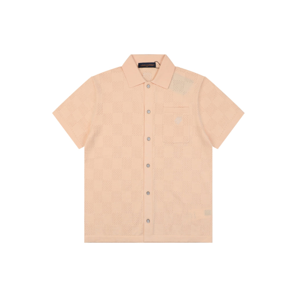 Louis Vuitton Checkerboard Openwork Damask Jacquard Short Sleeve Shirt – Apricot