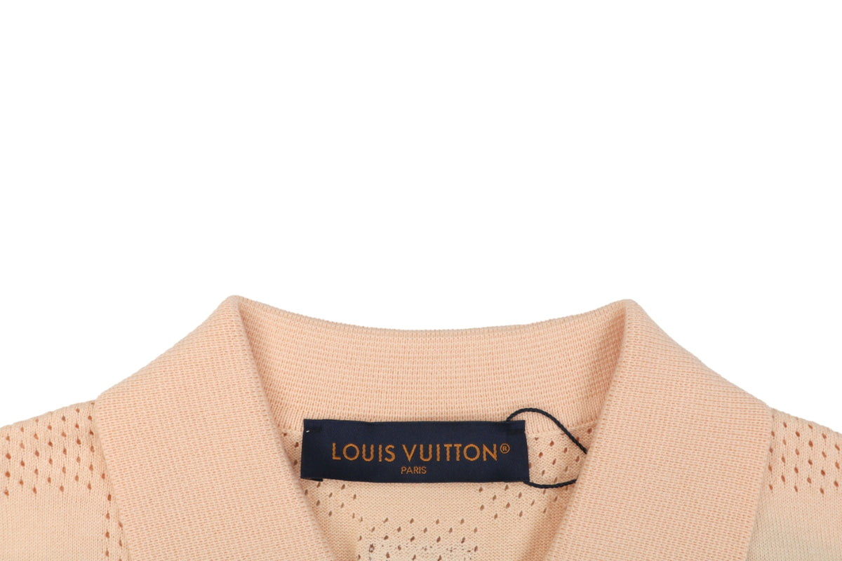 Louis Vuitton Checkerboard Openwork Damask Jacquard Short Sleeve Shirt – Apricot