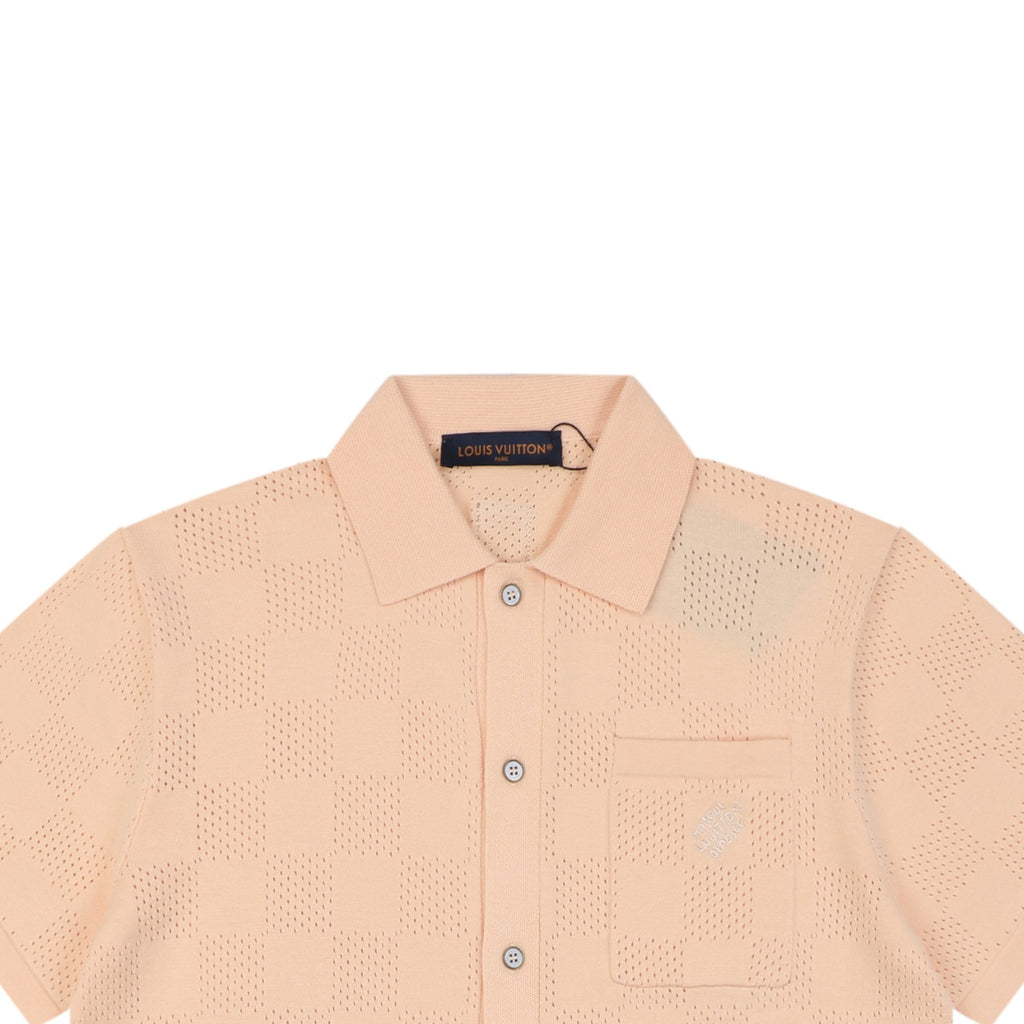 Louis Vuitton Checkerboard Openwork Damask Jacquard Short Sleeve Shirt – Apricot