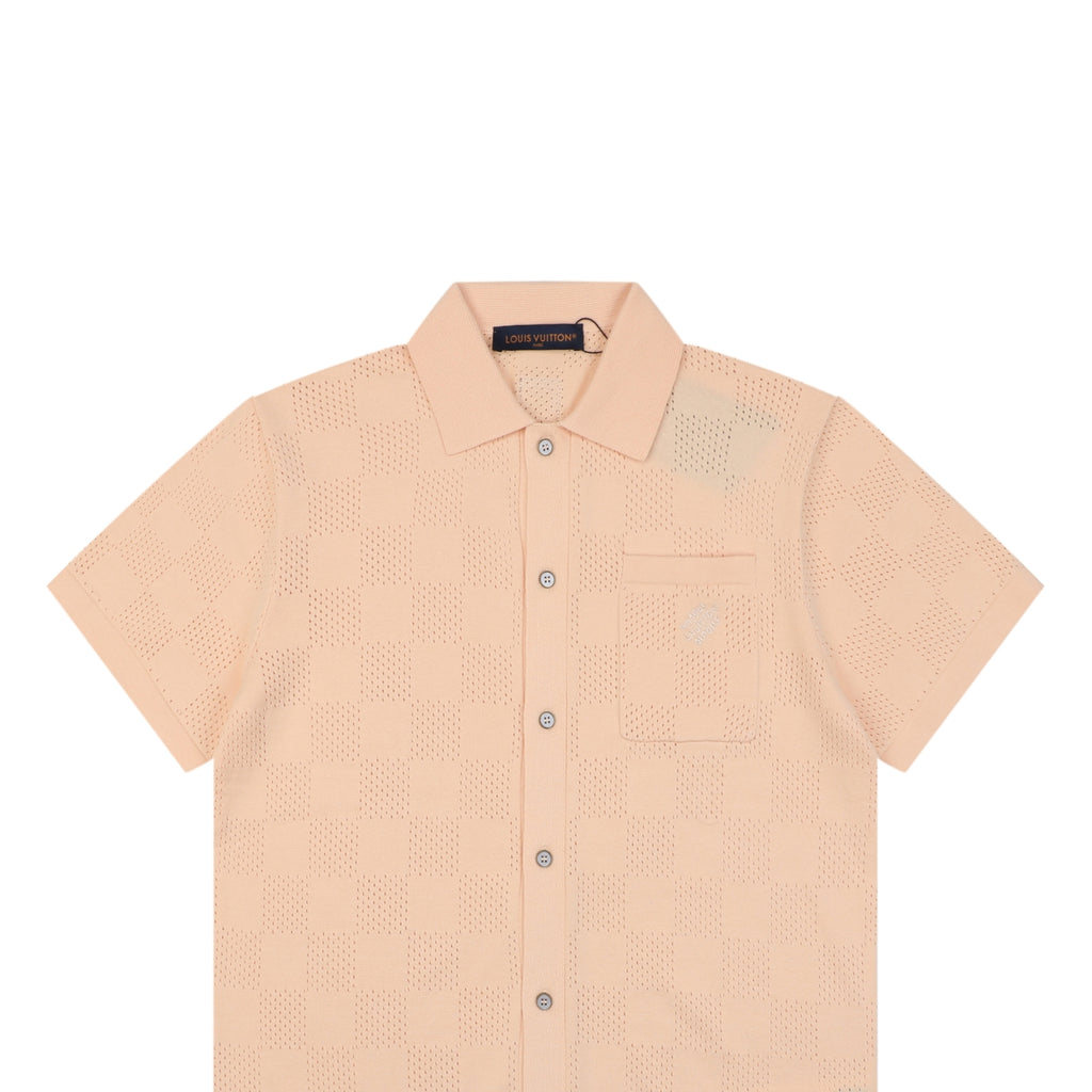 Louis Vuitton Checkerboard Openwork Damask Jacquard Short Sleeve Shirt – Apricot