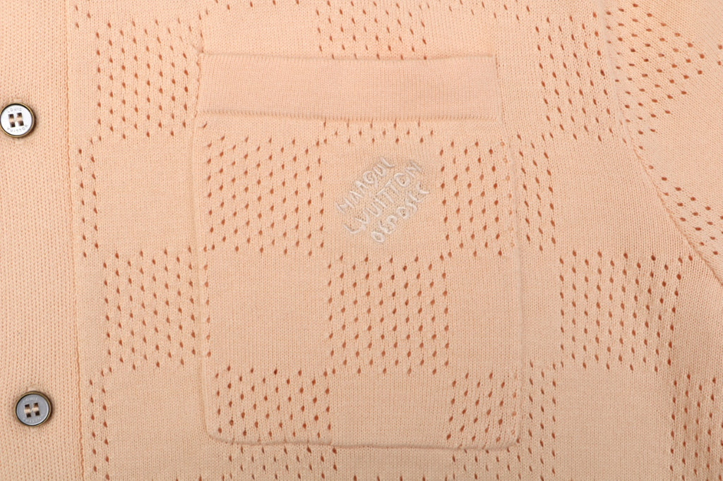 Louis Vuitton Checkerboard Openwork Damask Jacquard Short Sleeve Shirt – Apricot