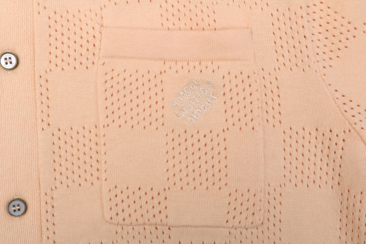 Louis Vuitton Checkerboard Openwork Damask Jacquard Short Sleeve Shirt – Apricot