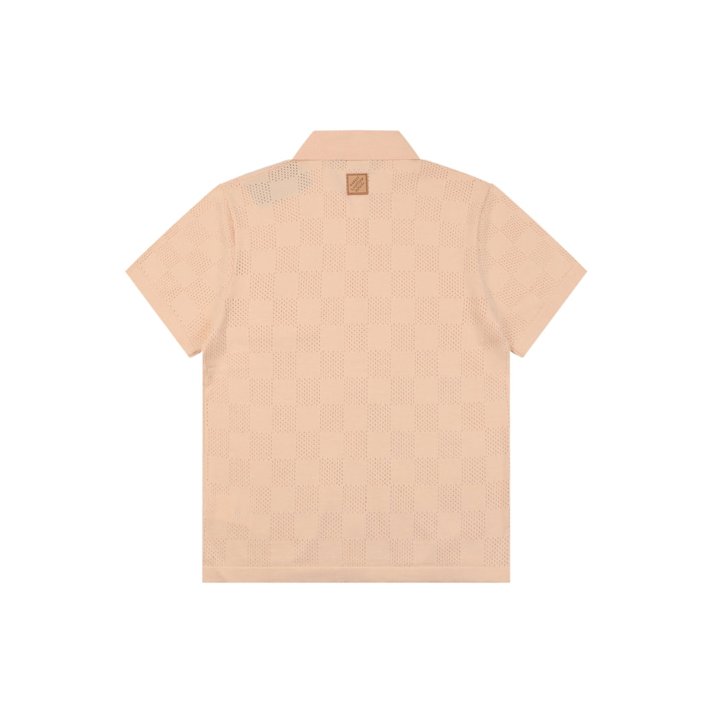 Louis Vuitton Checkerboard Openwork Damask Jacquard Short Sleeve Shirt – Apricot