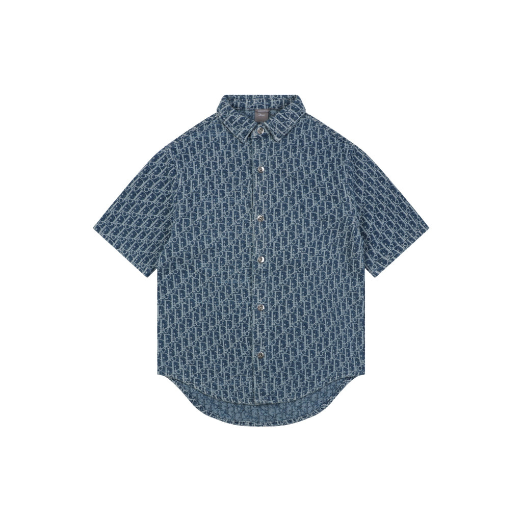 Dior Oblique Full-Coverage Tonal Denim Short Sleeve Shirt – Dark Navy