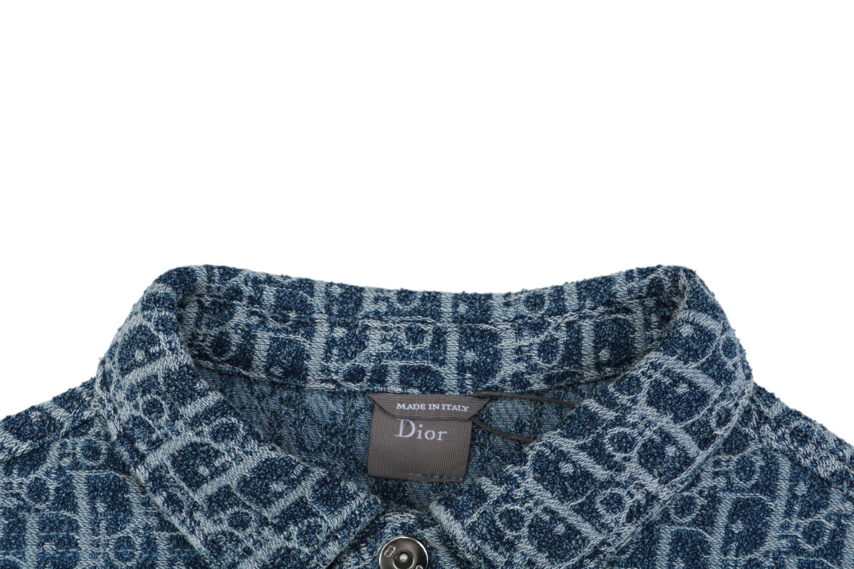 Dior Oblique Full-Coverage Tonal Denim Short Sleeve Shirt – Dark Navy