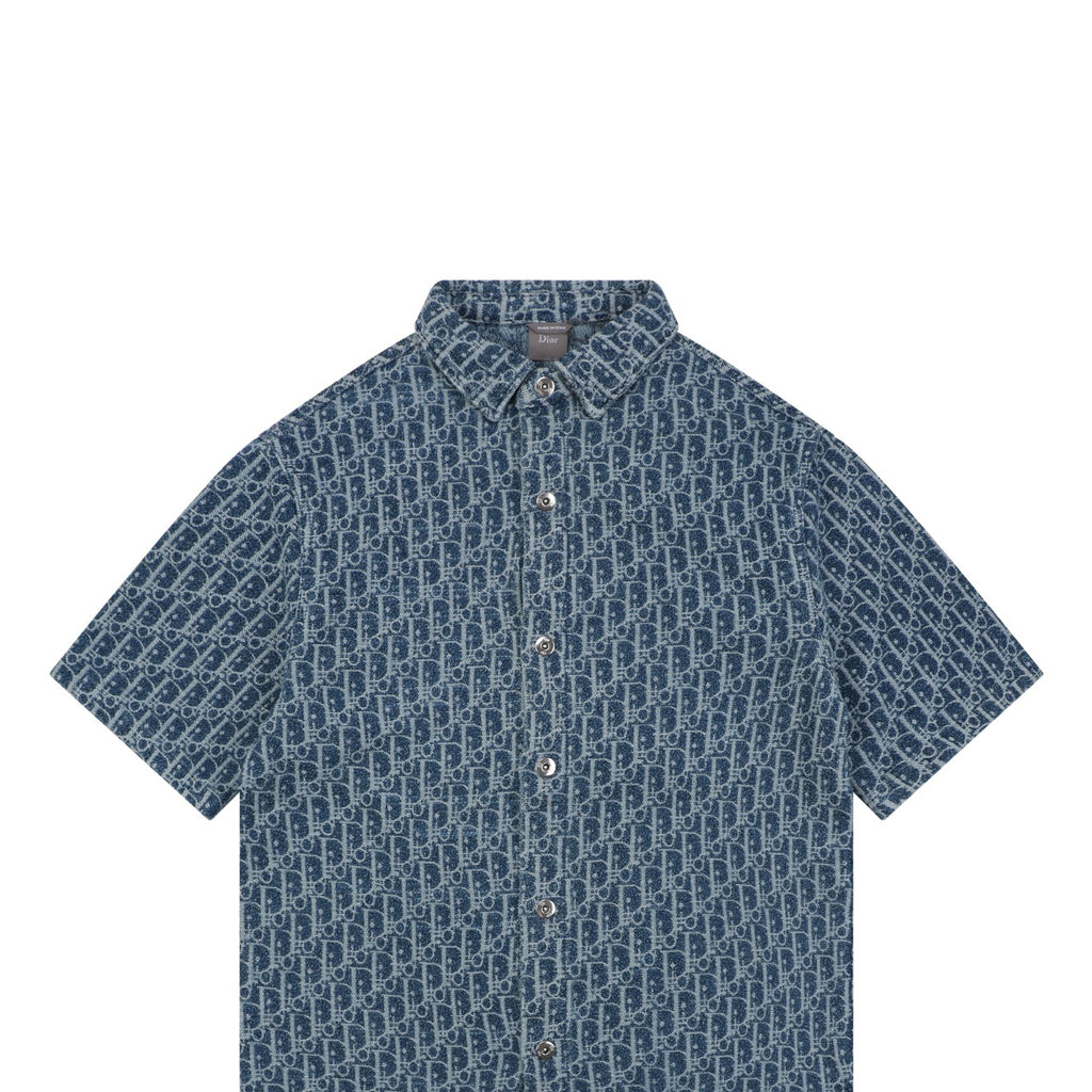 Dior Oblique Full-Coverage Tonal Denim Short Sleeve Shirt – Dark Navy