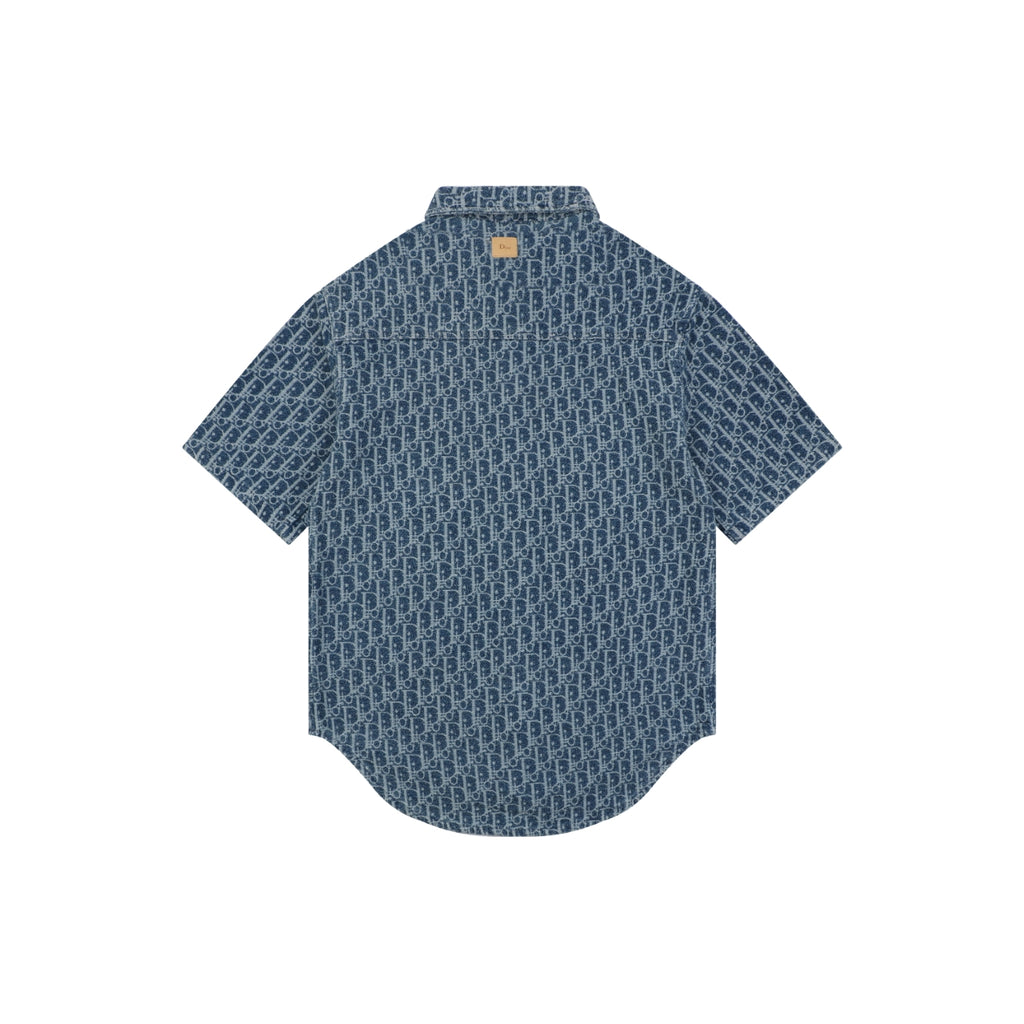 Dior Oblique Full-Coverage Tonal Denim Short Sleeve Shirt – Dark Navy