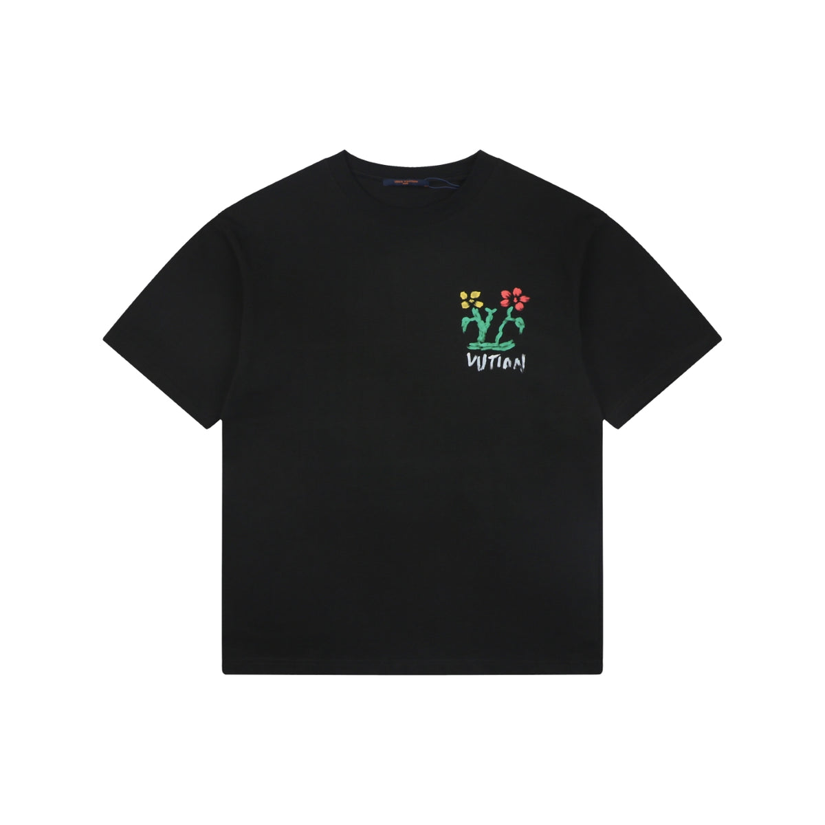 Louis Vuitton Graffiti Floral Vuitton Wordmark Print Short Sleeve Tee – Black