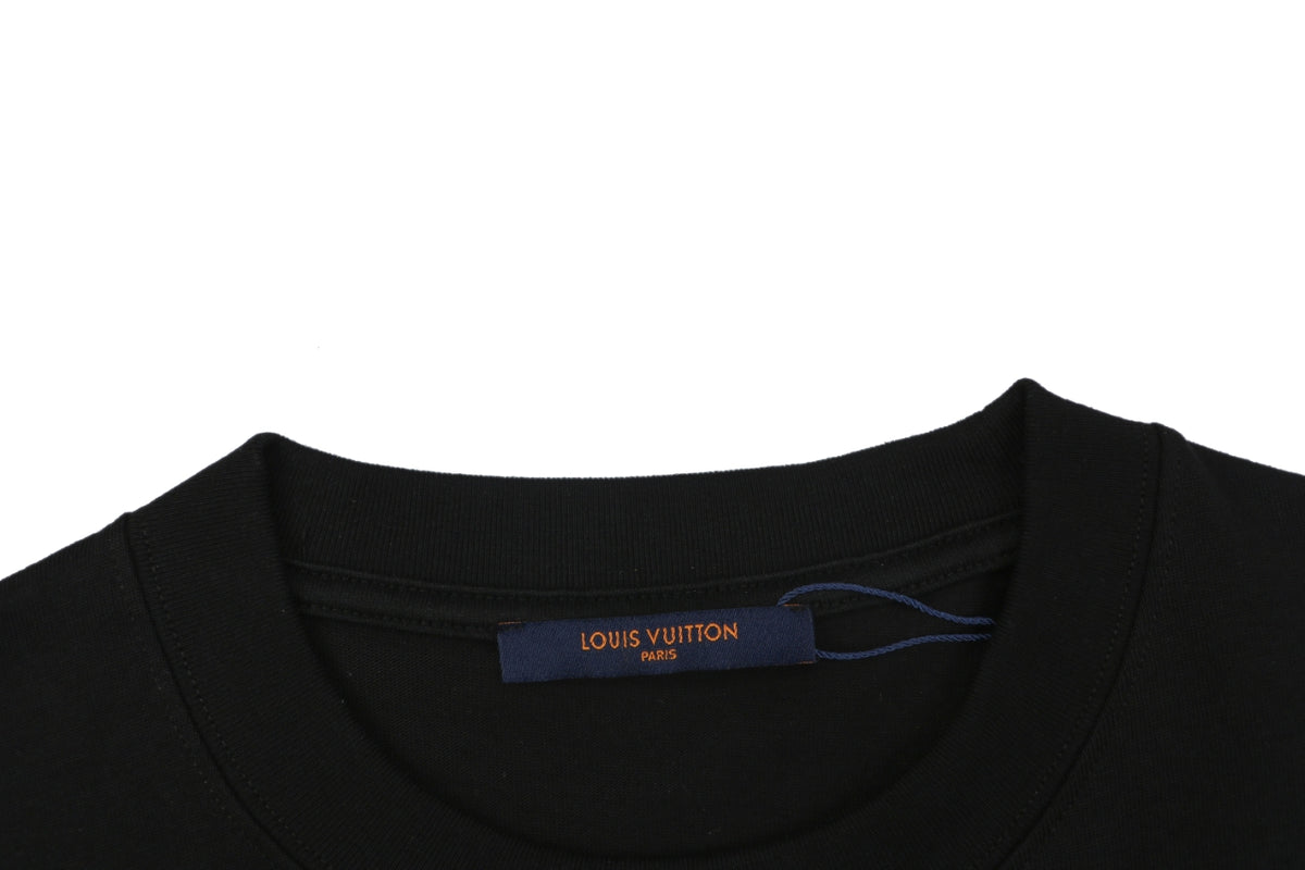 Louis Vuitton Graffiti Floral Vuitton Wordmark Print Short Sleeve Tee – Black