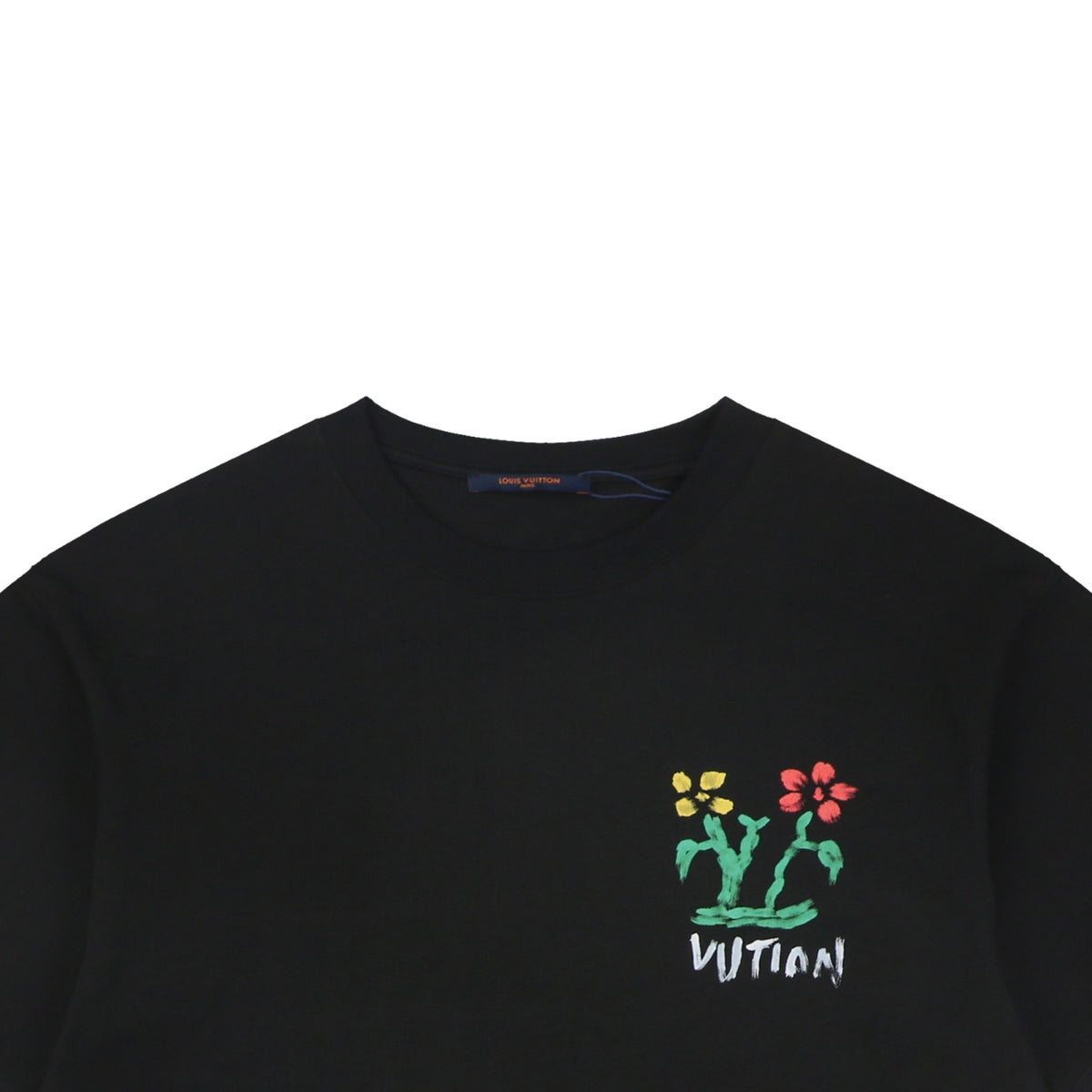 Louis Vuitton Graffiti Floral Vuitton Wordmark Print Short Sleeve Tee – Black