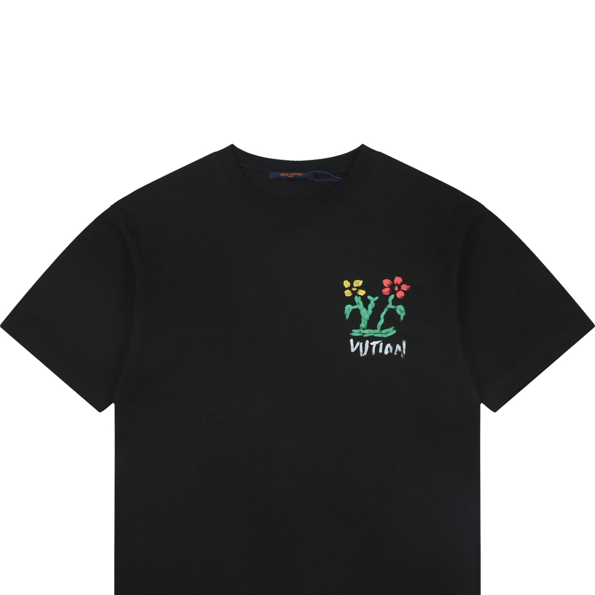 Louis Vuitton Graffiti Floral Vuitton Wordmark Print Short Sleeve Tee – Black