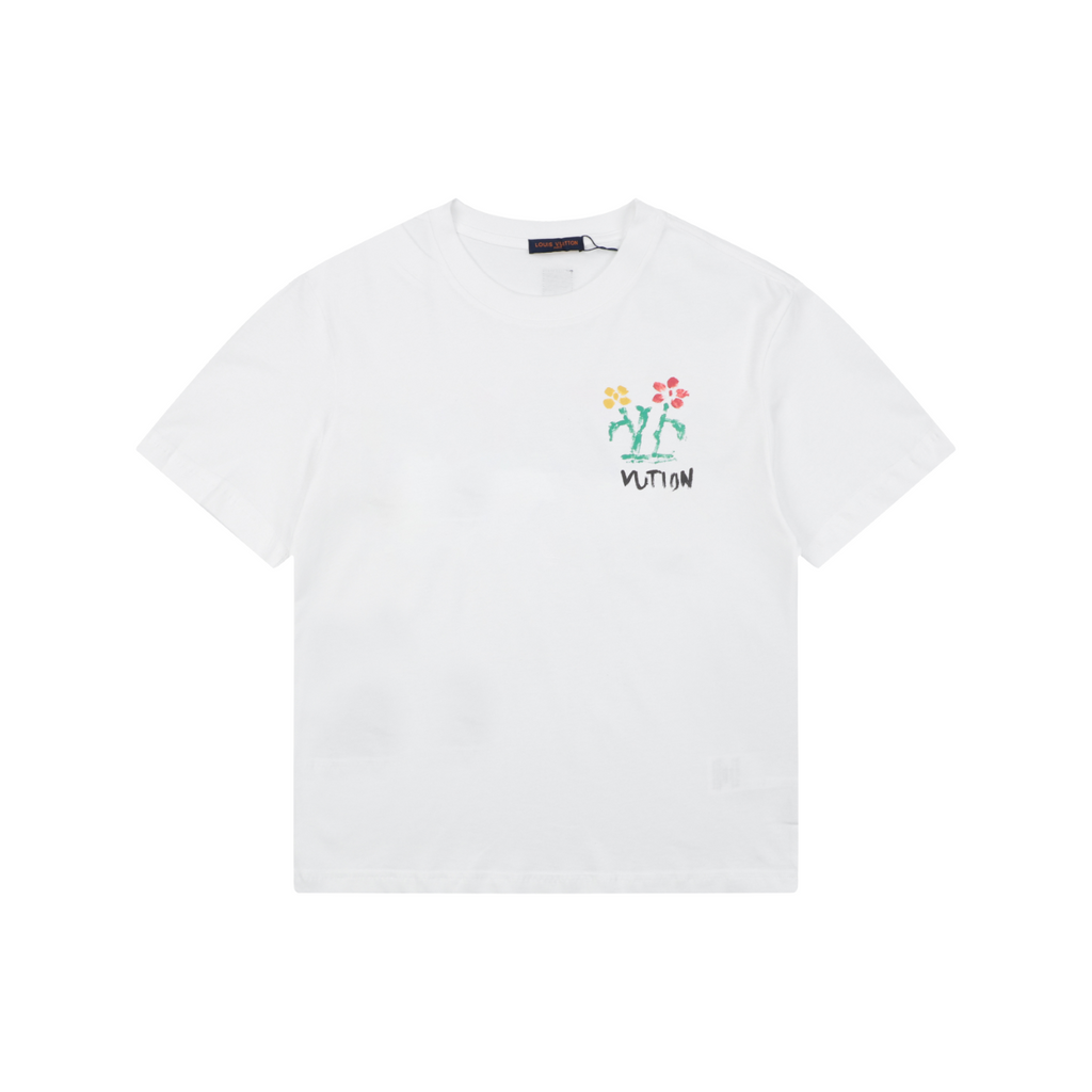 Louis Vuitton Floral Crayon Graffiti LV Wordmark Print Short Sleeve Tee – White