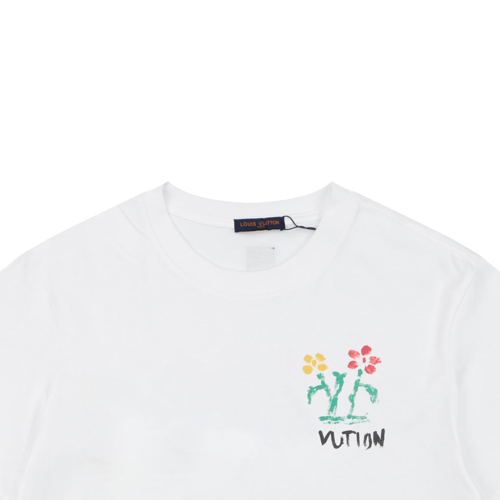 Louis Vuitton Floral Crayon Graffiti LV Wordmark Print Short Sleeve Tee – White