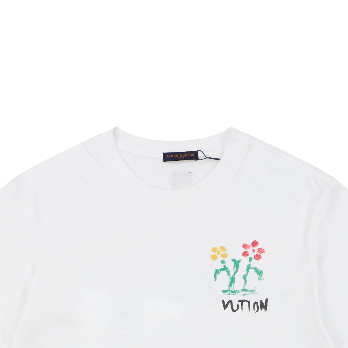Louis Vuitton Floral Crayon Graffiti LV Wordmark Print Short Sleeve Tee – White