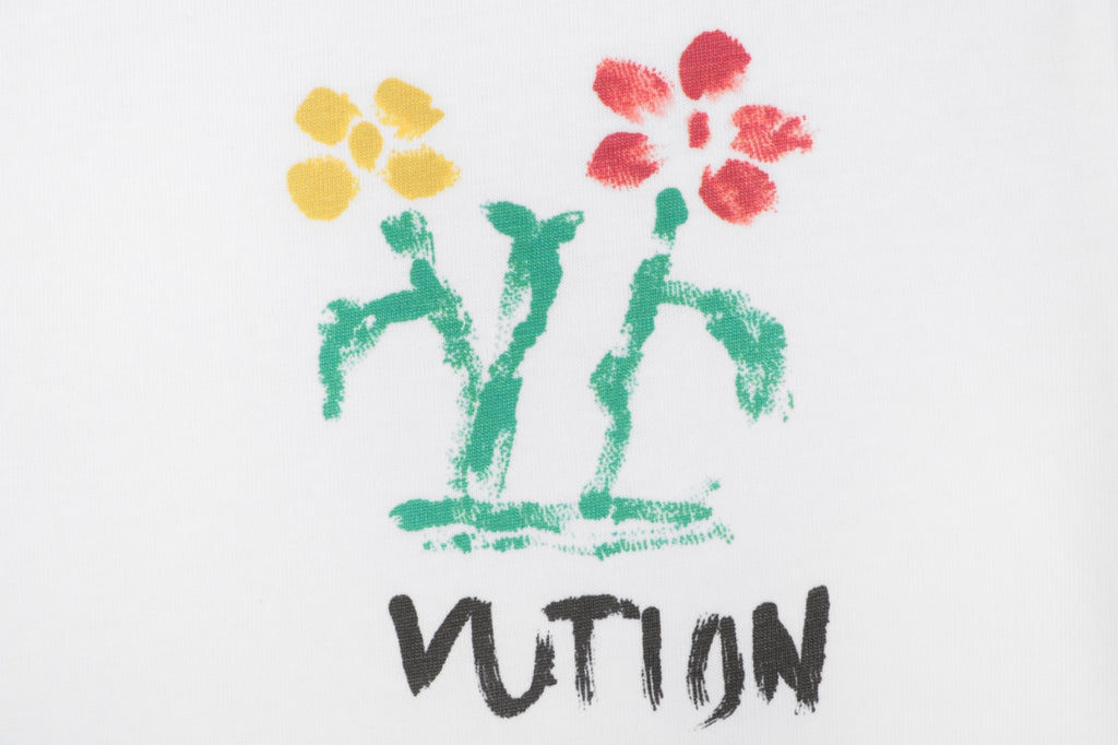 Louis Vuitton Floral Crayon Graffiti LV Wordmark Print Short Sleeve Tee – White