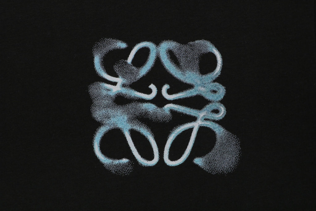Loewe Anagram Spray-Effect Badge Print Short Sleeve Tee – Black