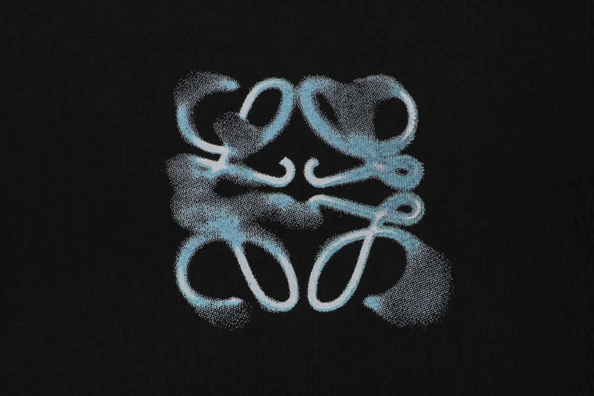 Loewe Anagram Spray-Effect Badge Print Short Sleeve Tee – Black