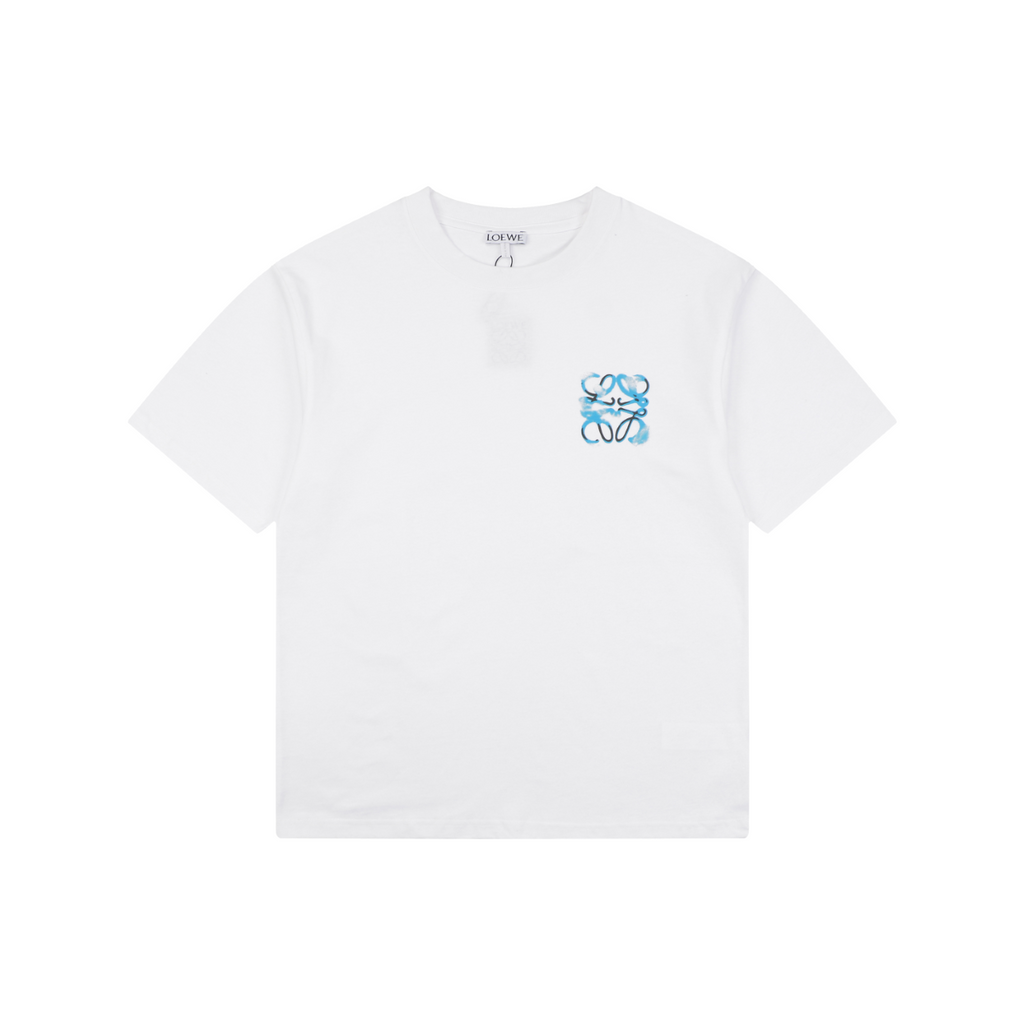 Loewe Anagram Gradient Blue Spray-Effect Print Short Sleeve Tee – White
