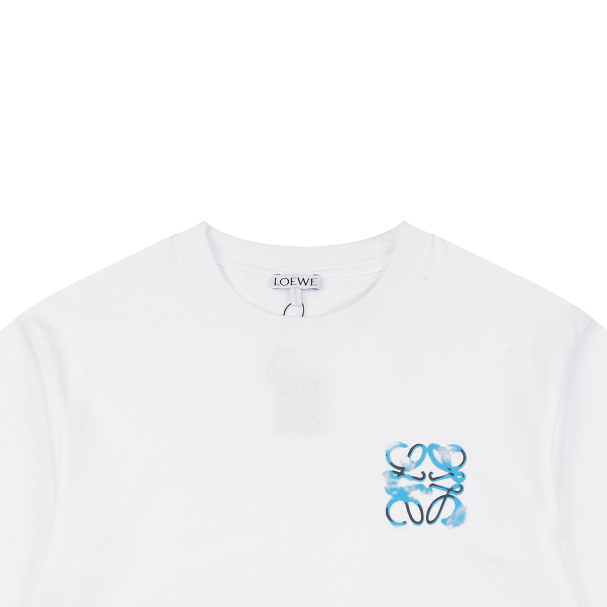 Loewe Anagram Gradient Blue Spray-Effect Print Short Sleeve Tee – White