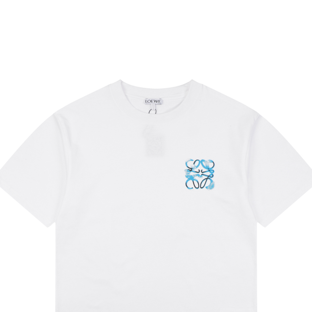 Loewe Anagram Gradient Blue Spray-Effect Print Short Sleeve Tee – White